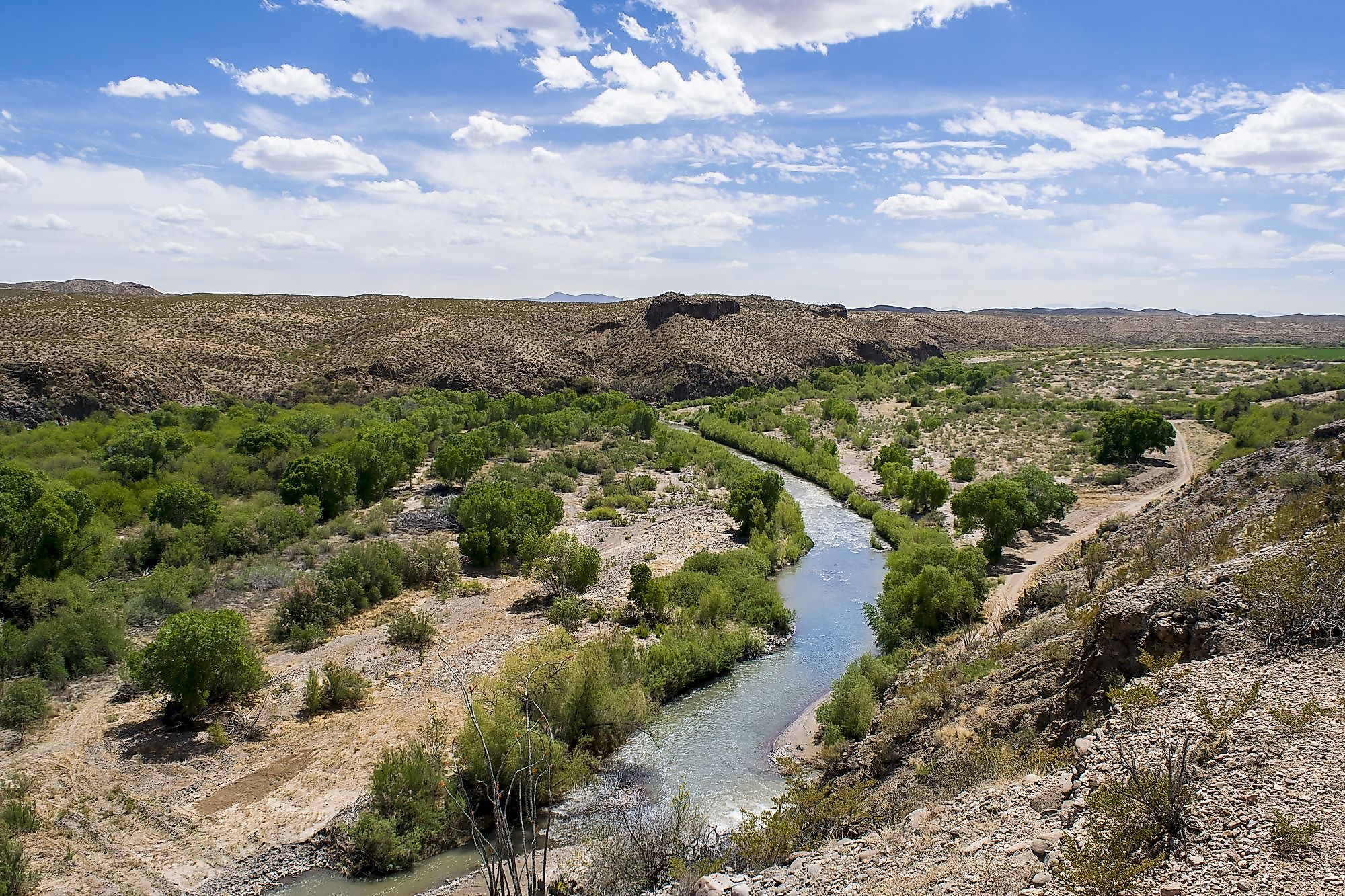 The Gila River winding through the Arizona desert — water flowing that Kearny cannot legally touch