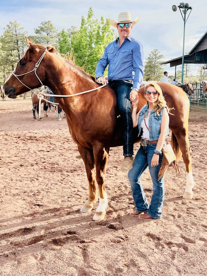 Powell Parker, Founder of Rightful Returns Recovery, on horseback in Arizona